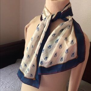 Silk 100% Navy and Cream Patterned Scarf